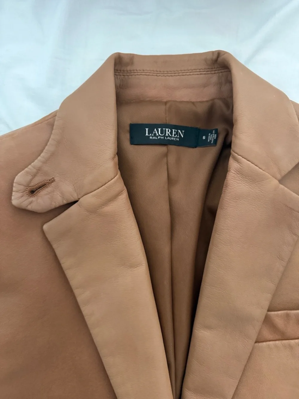 Lauren Ralph Lauren Caramel Leather Blazer Jacket for Women - Picture 3 of 5